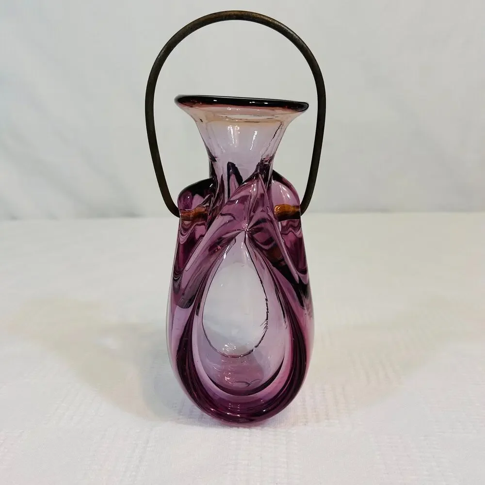 Chet Cole Amethyst Hanging Vase Signed Vintage Hand Blown Glass